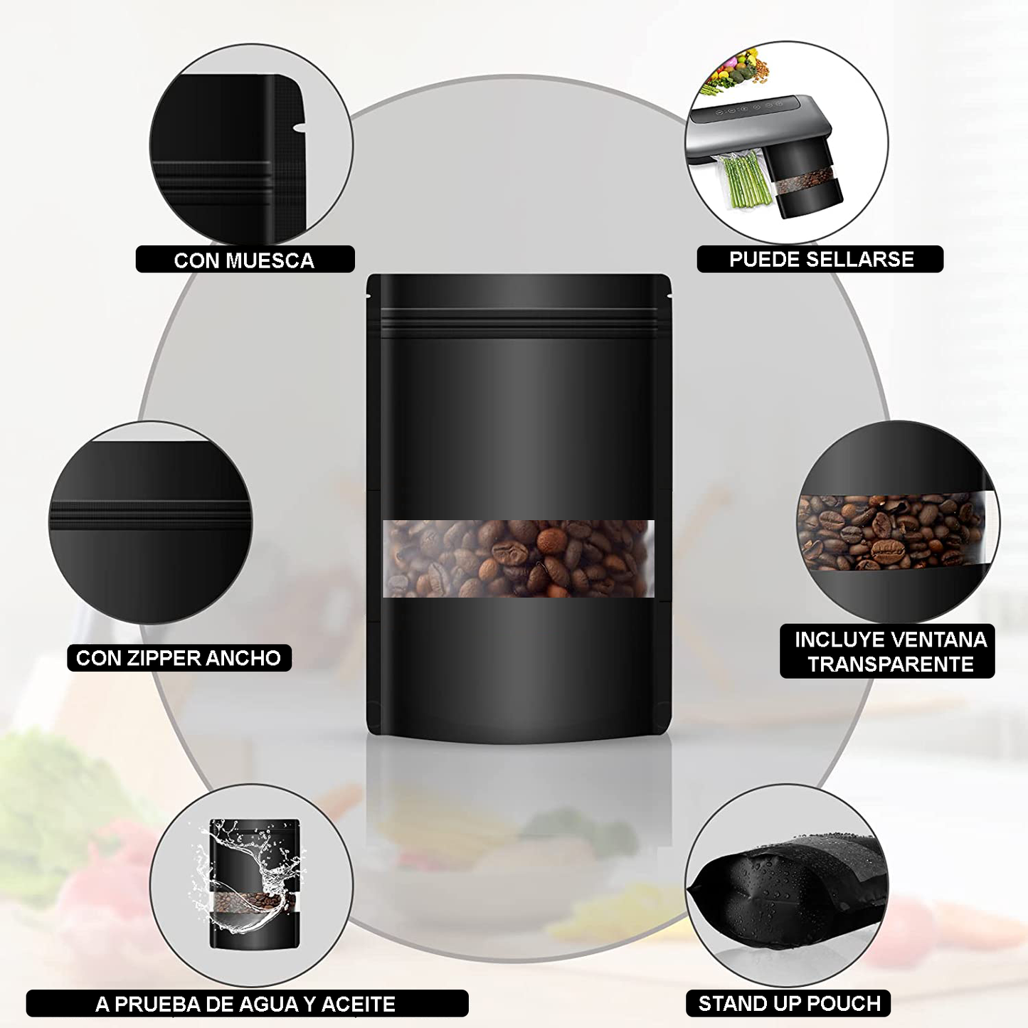 Bolsa Kraft Negra de Barrera - 22x30cm (1kg), 50 piezas