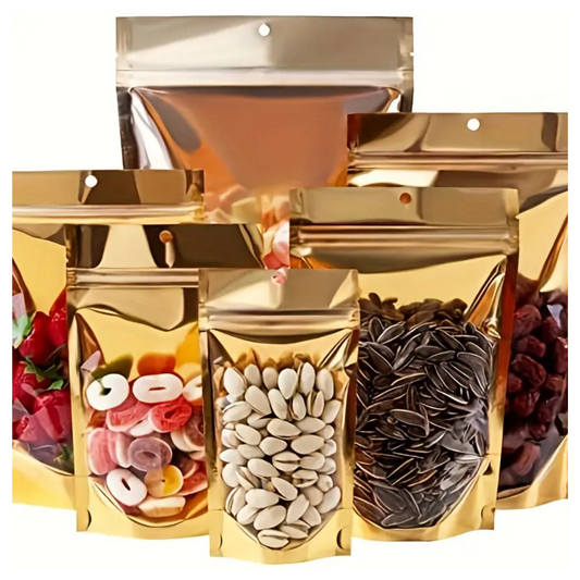 Bolsa Metalizada Dorada con Ventana - 20x30cm, 50 piezas