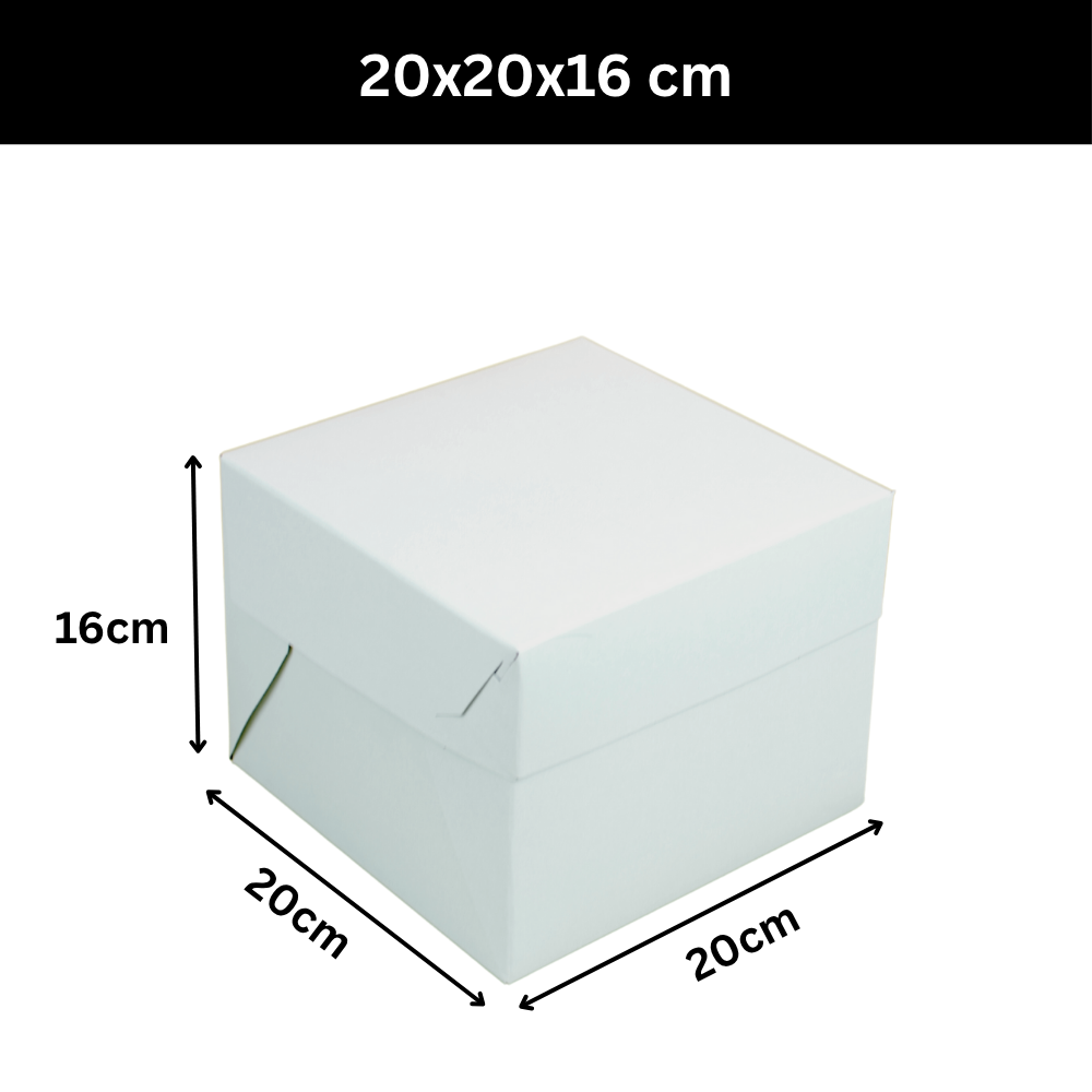 Caja Blanca Lisa para Pastel - 20x20x16cm, 10 Piezas