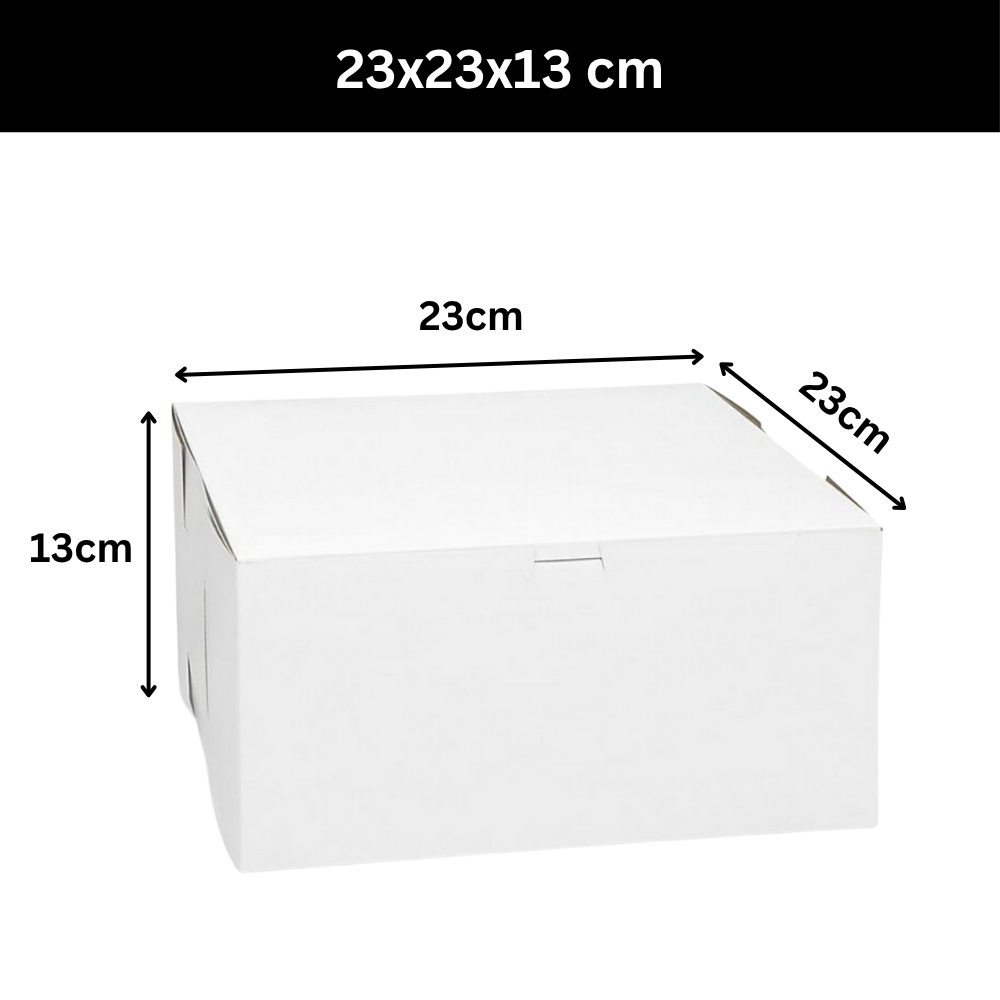 Caja Blanca Lisa para Pastel - 23x23x13cm, 10 Piezas