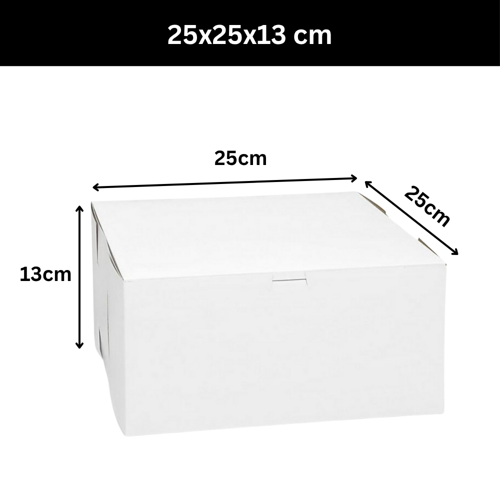 Caja Blanca Lisa para Pastel - 25x25x13cm, 10 Piezas