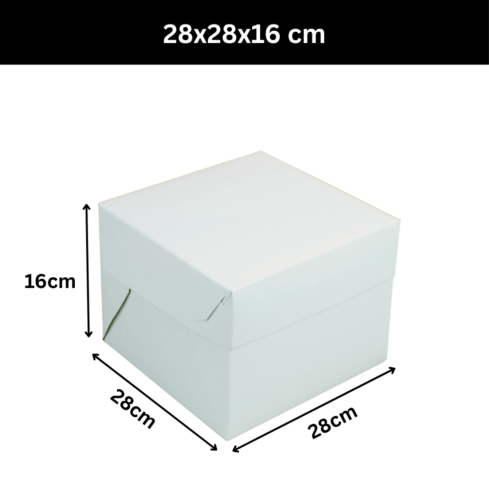 Caja Blanca Lisa para Pastel - 28x28x16cm, 10 Piezas