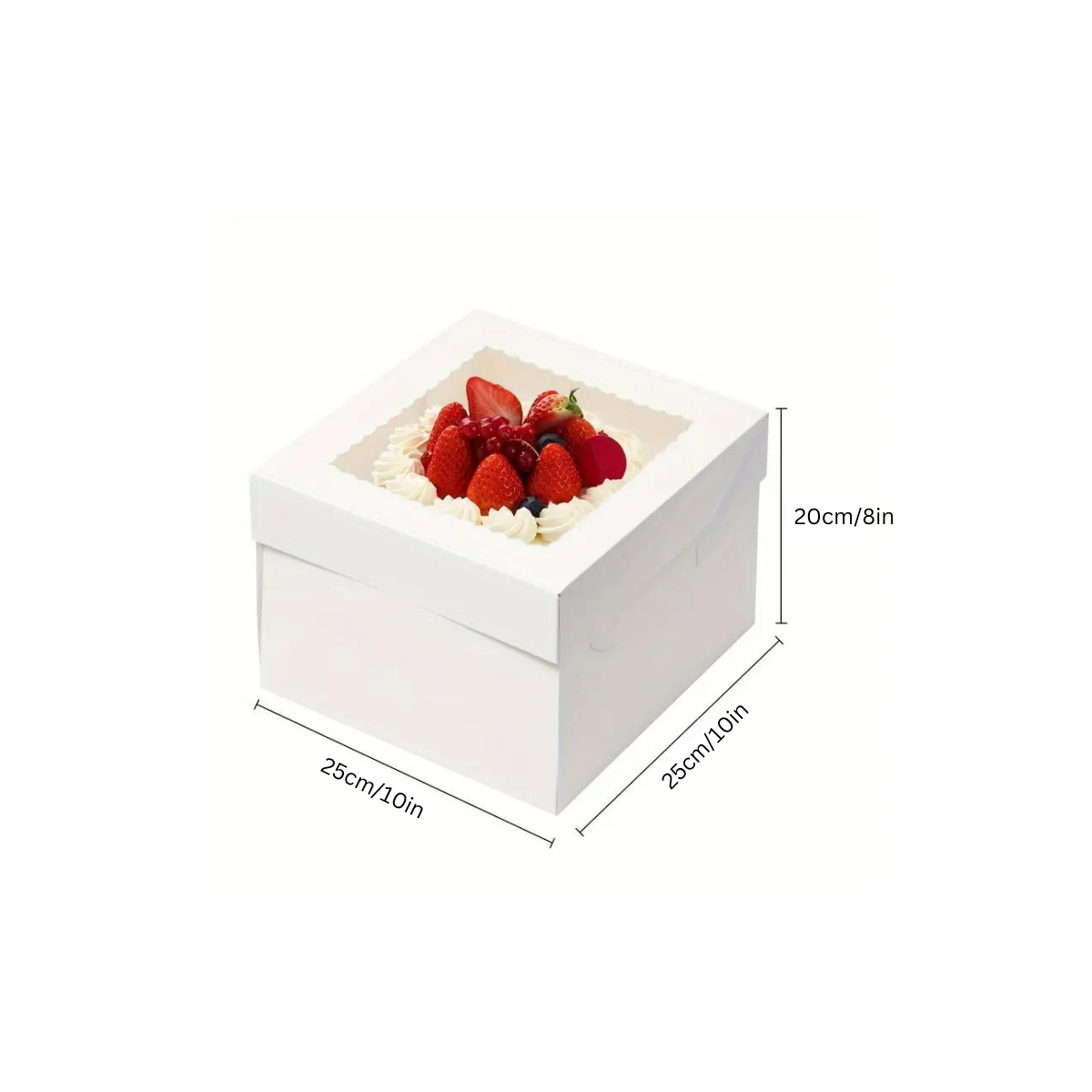 Caja Blanca Lisa para Pastel con Ventana - 25x25x20cm, 10 Piezas