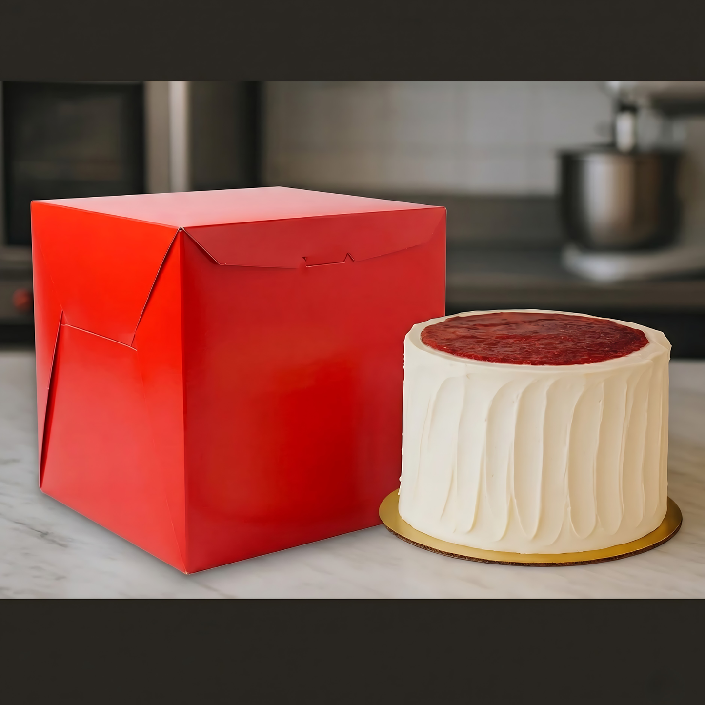 Caja Roja Lisa para Pastel - 22x22x22cm, 10 Piezas