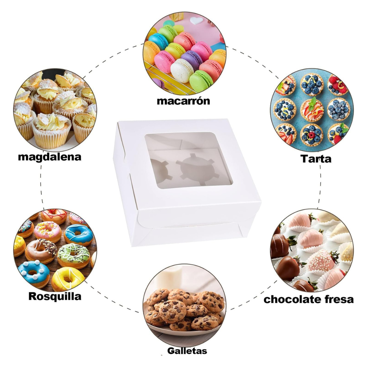 Caja Blanca Lisa para Cupcakes - 4 Cavidades, 20 Piezas