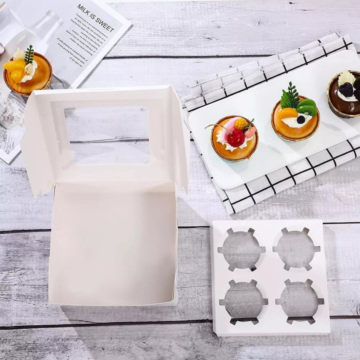 Caja Blanca Lisa para Cupcakes - 4 Cavidades, 20 Piezas