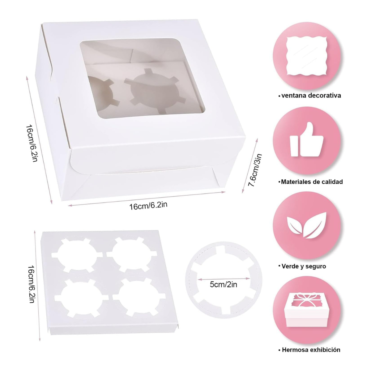 Caja Blanca Lisa para Cupcakes - 4 Cavidades, 20 Piezas