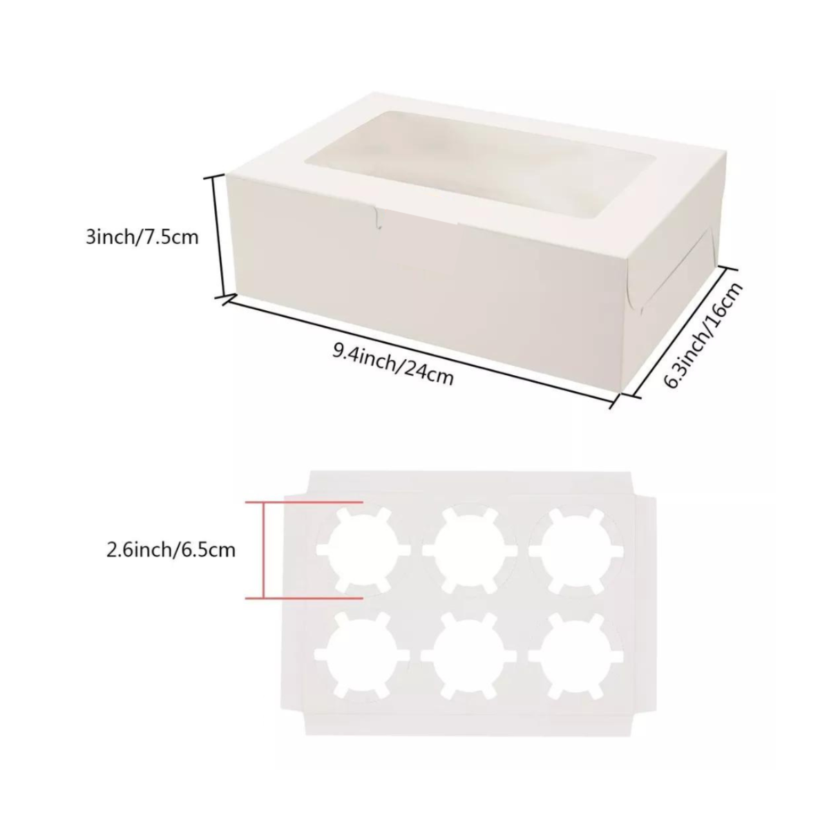 Caja Blanca Lisa para Cupcakes - 6 Cavidades, 20 Piezas