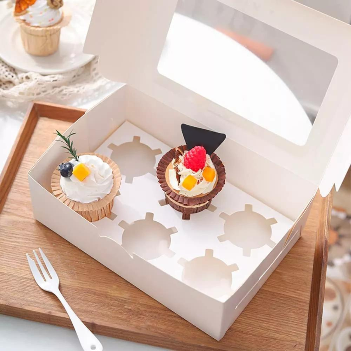 Caja Blanca Lisa para Cupcakes - 6 Cavidades, 20 Piezas