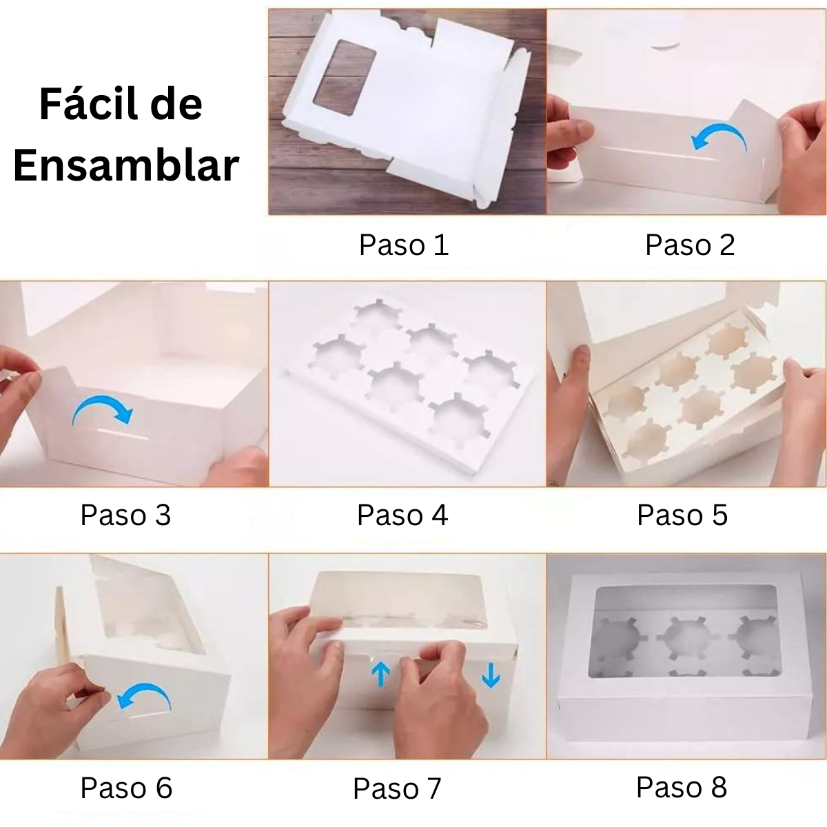 Caja Blanca Lisa para Cupcakes - 6 Cavidades, 20 Piezas