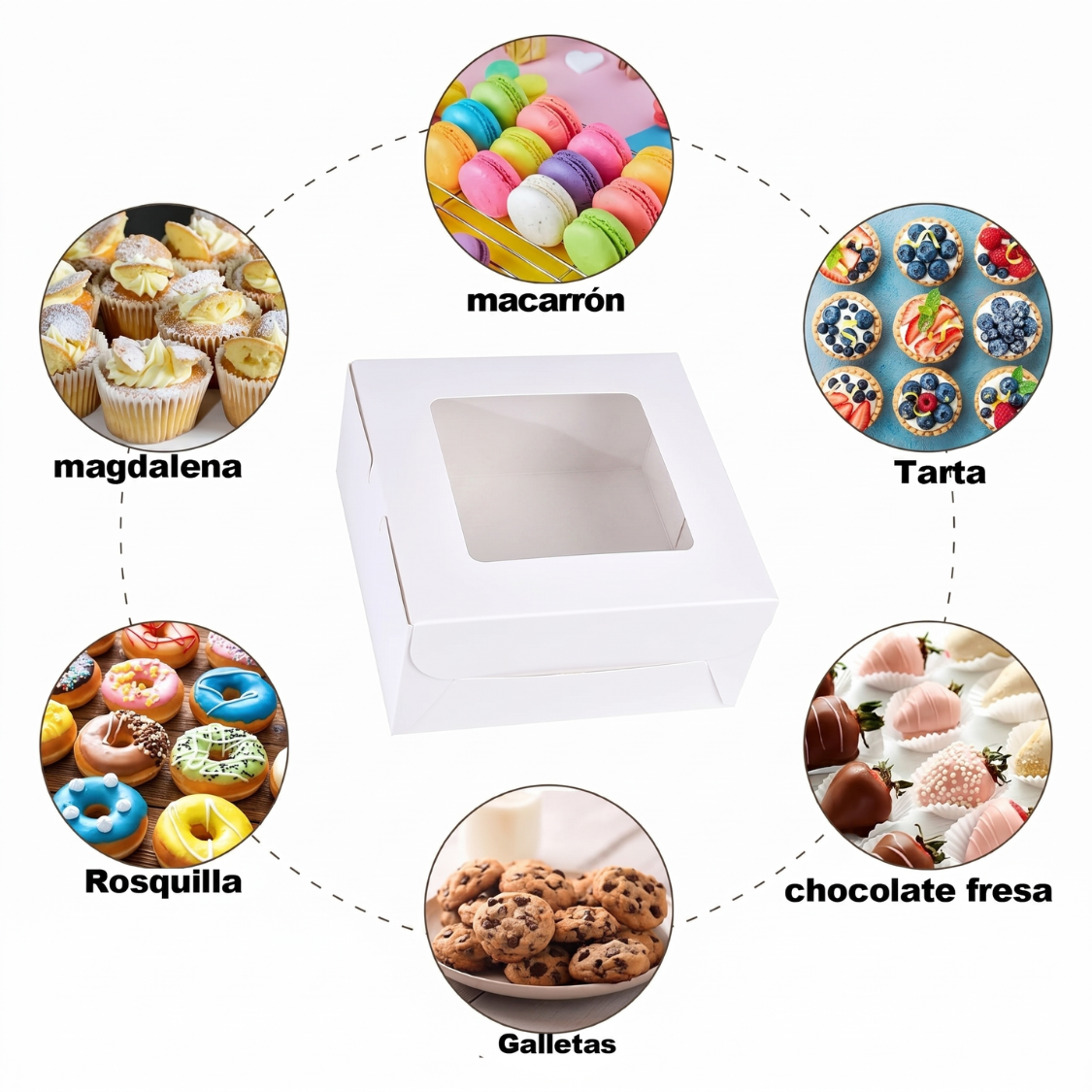 Caja Blanca Con Ventana 16x16x7.5cm para Postres / Regalos (20 Pzs)