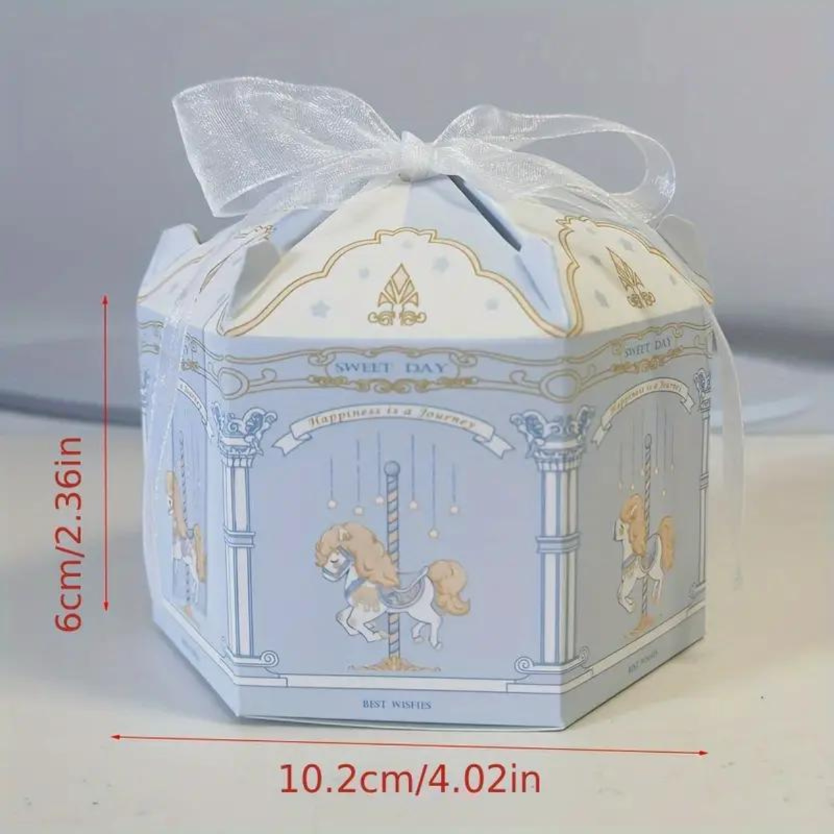 Caja Hexagonal de Dulces, Carrusel Azul - 10 Piezas