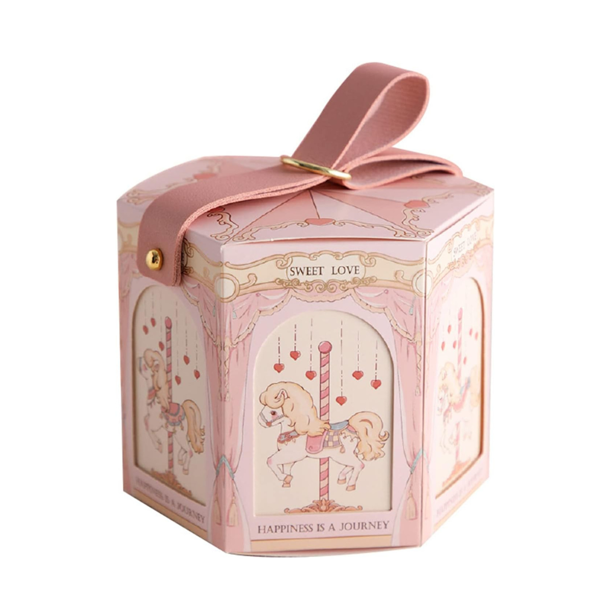 Caja Hexagonal de Dulces, Carrusel Rosa - 10 Piezas