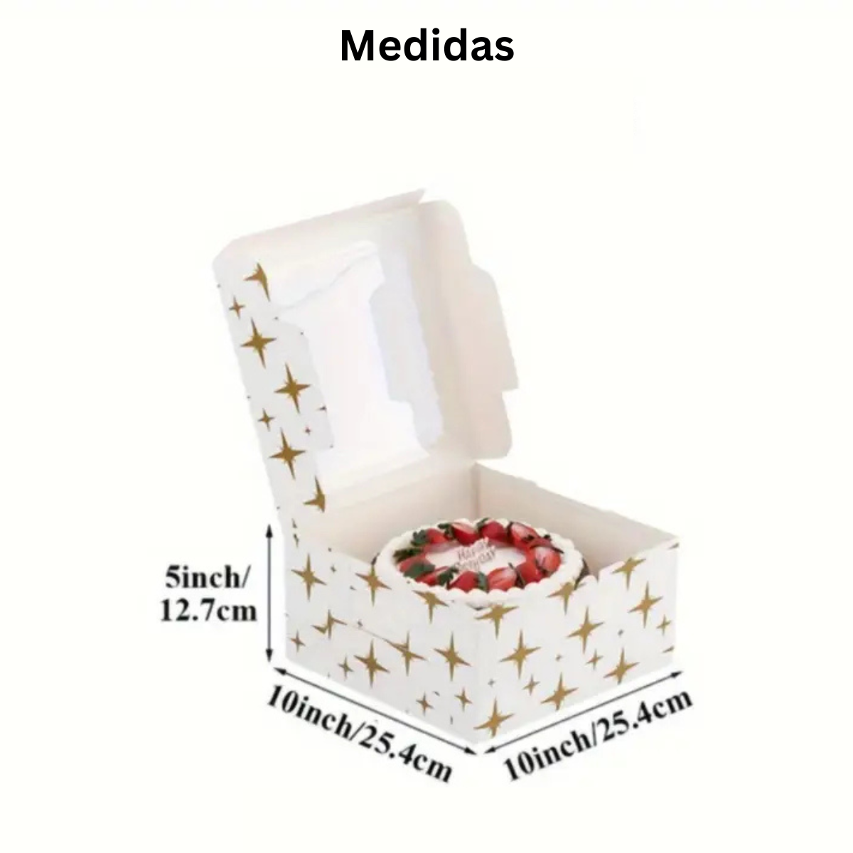 Caja Impresa para Pastel con Ventana - 25x25x13cm, 10 Piezas