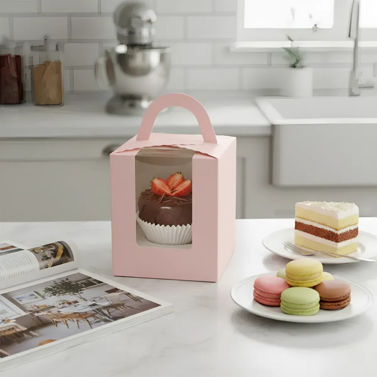 Caja para Cupcake Individual con Rayas - 25 piezas (Rosa)