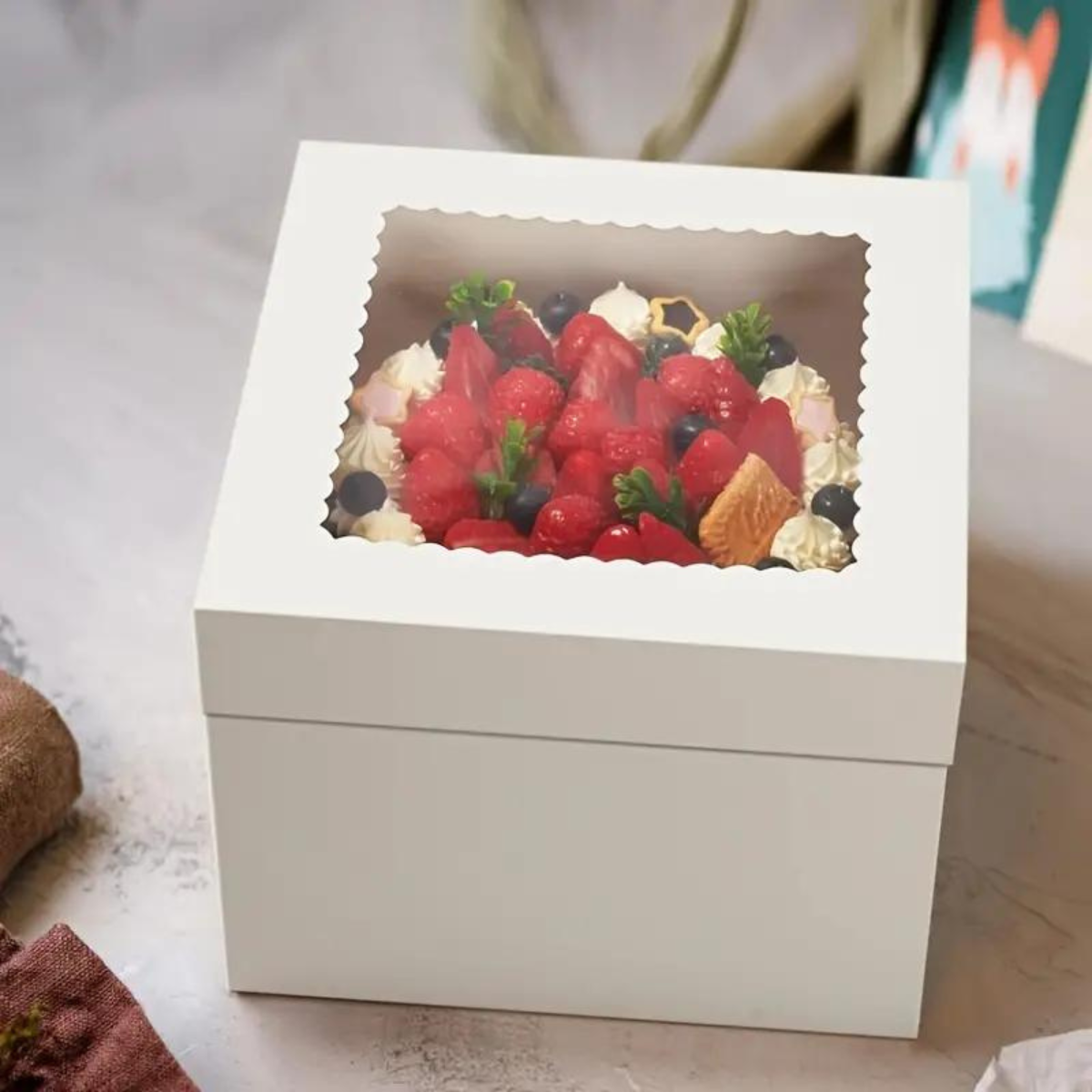 Caja Blanca Lisa para Pastel con Ventana - 20x20x20cm, 10 Piezas