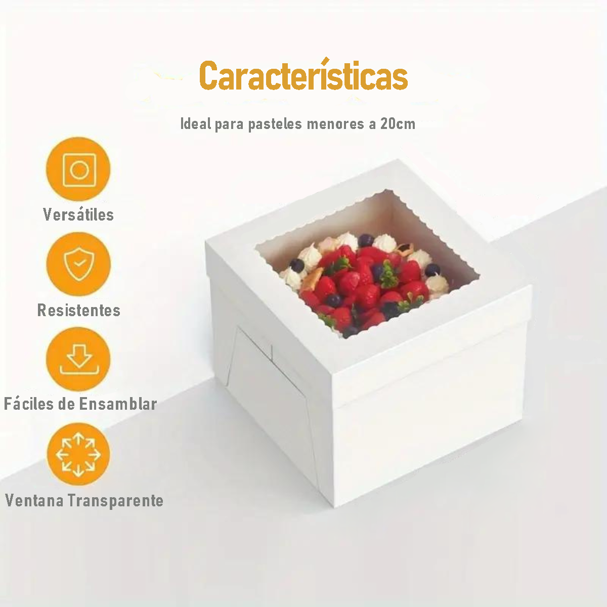 Caja Blanca Lisa para Pastel con Ventana - 20x20x20cm, 10 Piezas