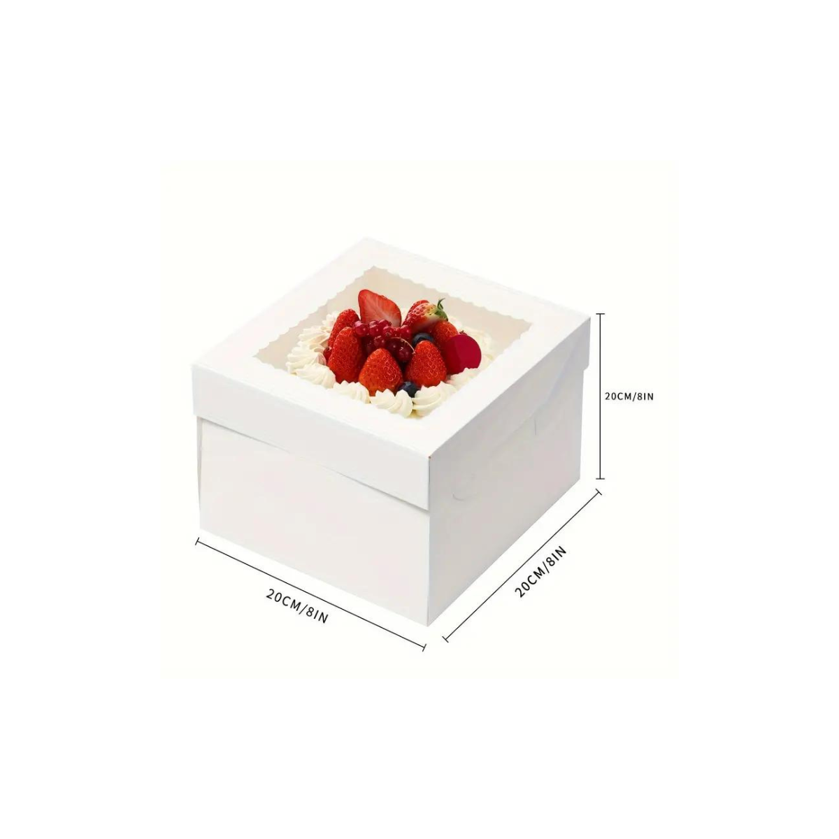 Caja Blanca Lisa para Pastel con Ventana - 20x20x20cm, 10 Piezas