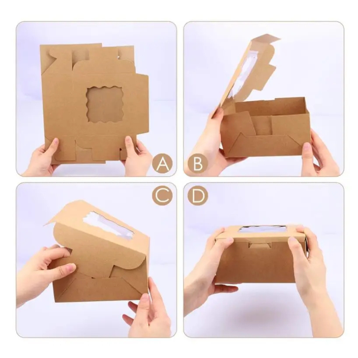 Caja Kraft para Pastel con Ventana - 25x25x13cm, 10 Piezas