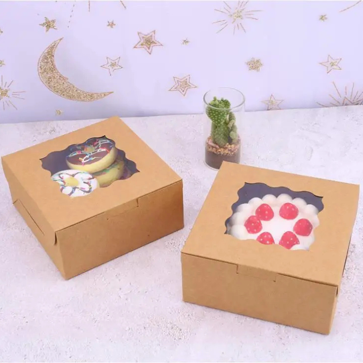 Caja Kraft para Pastel con Ventana - 25x25x13cm, 10 Piezas