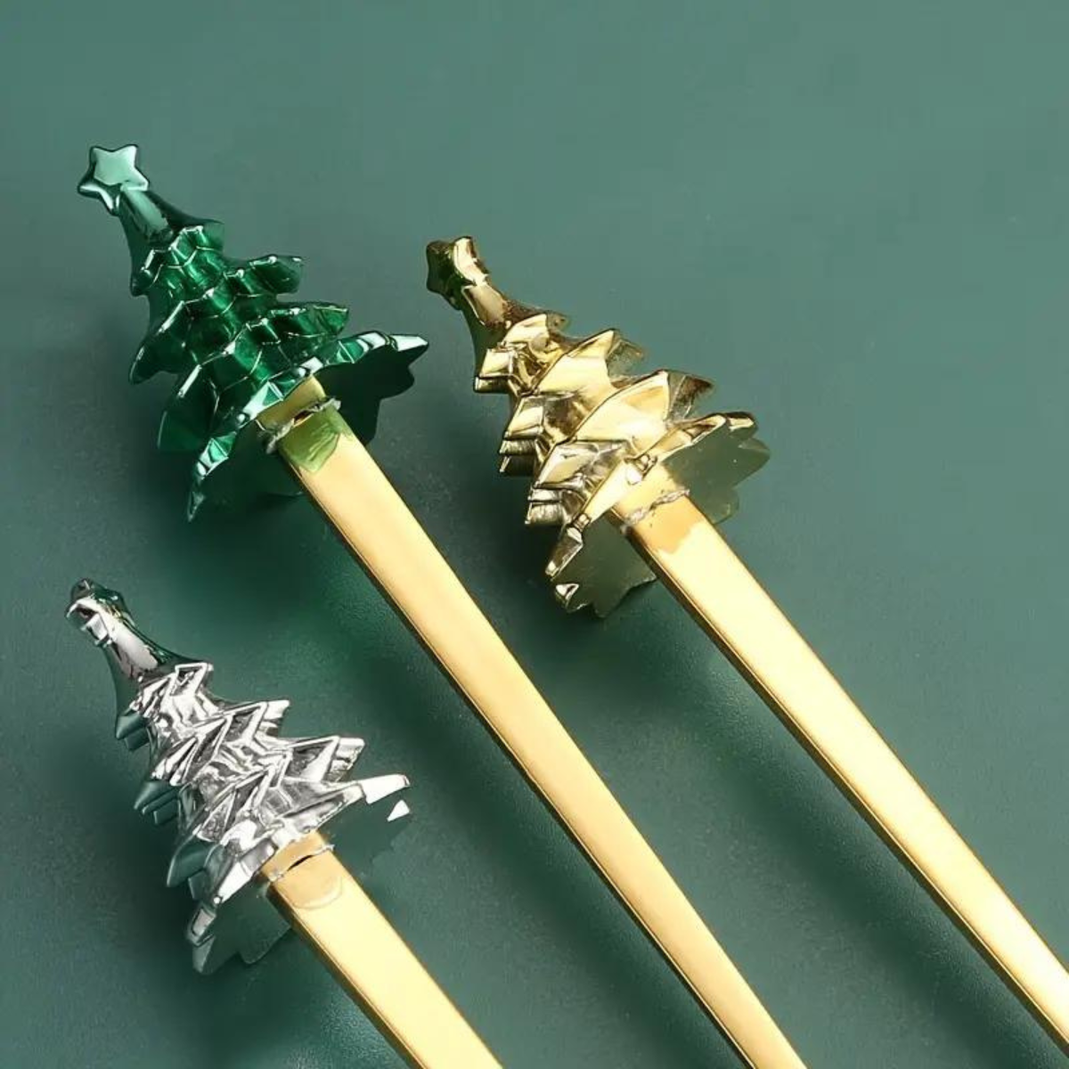 Cubiertos Dorados Navideños en Acero Inoxidable - 6 Piezas