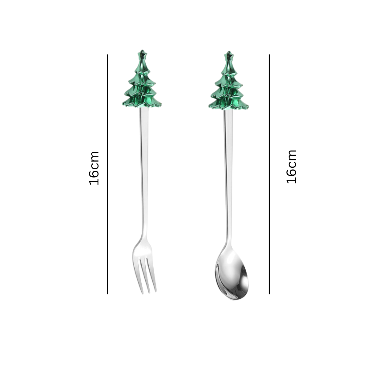 Cubiertos Plateados Navideños en Acero Inoxidable - 6 Piezas