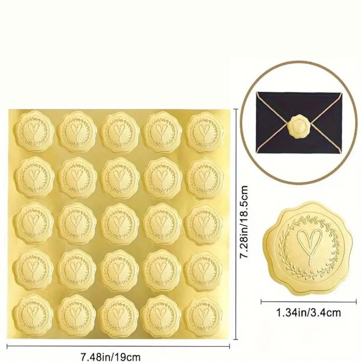 Sticker Adhesiva de Foil Dorado, Corazón - 100 Piezas