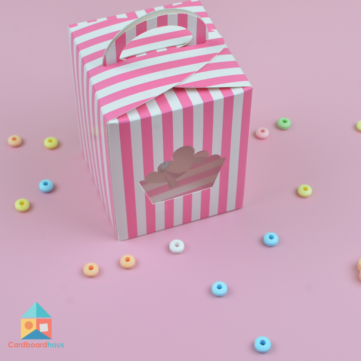 Caja para Cupcake Individual con Rayas - 25 piezas (Rosa)