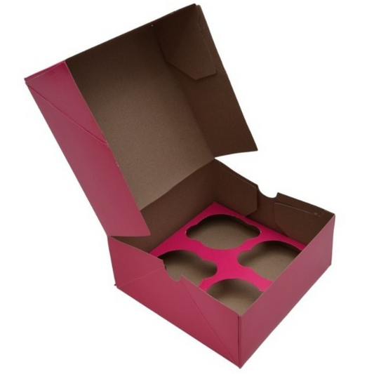 Caja para Cupcake 4 Cavidades - 30 Piezas (Rosa)