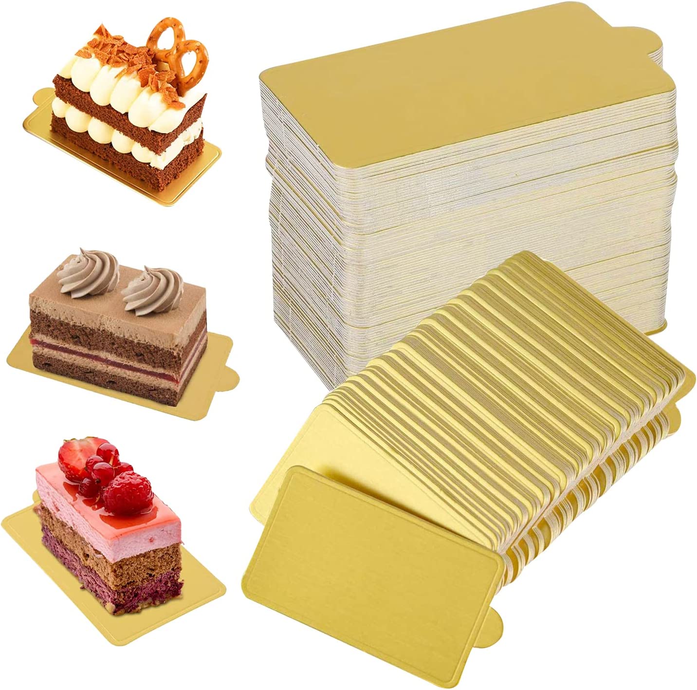 Bases Doradas para Mini Postre - Rectangular, 100 piezas 9cm