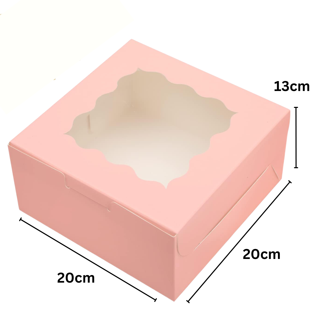 Caja Rosa Lisa para Pastel - 20x20x13cm, 10 Piezas