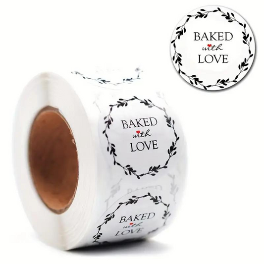 500 Etiquetas Adhesivas de Gracias - "Baked with Love"