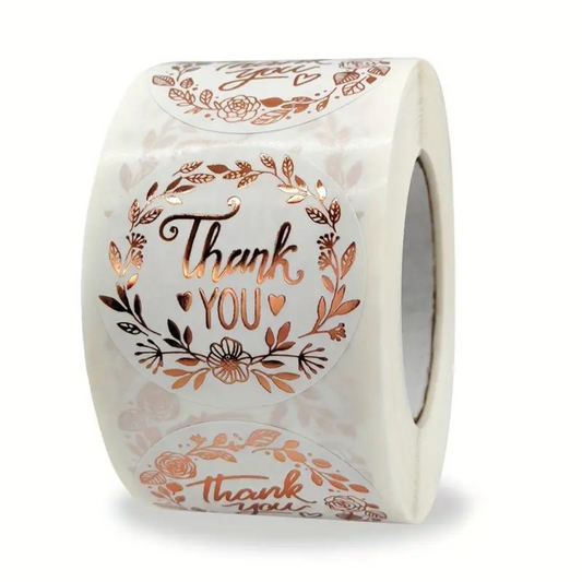 500 Etiquetas Adhesivas de Gracias - "Thank You" Foil Oro Rosa