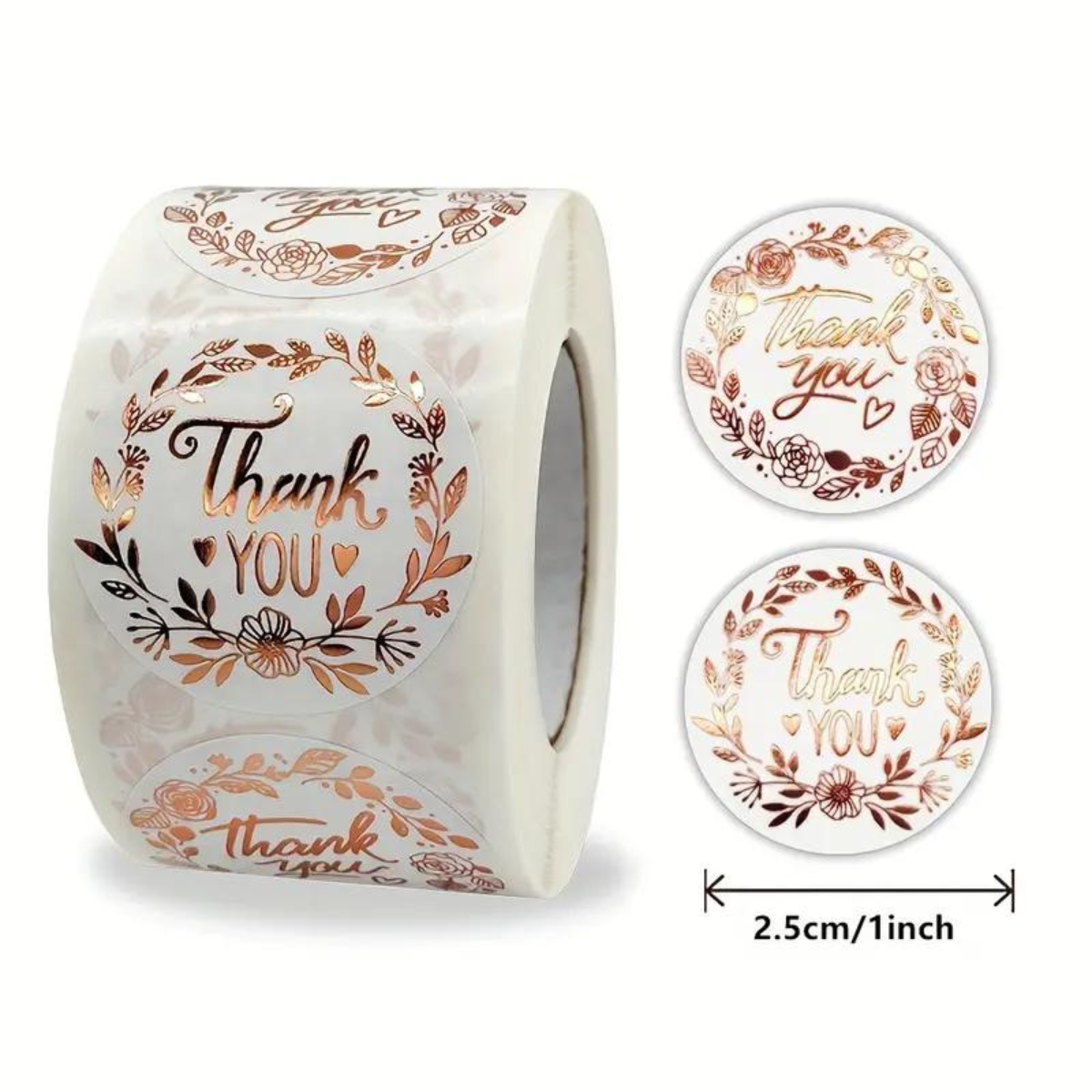 500 Etiquetas Adhesivas de Gracias - "Thank You" Foil Oro Rosa
