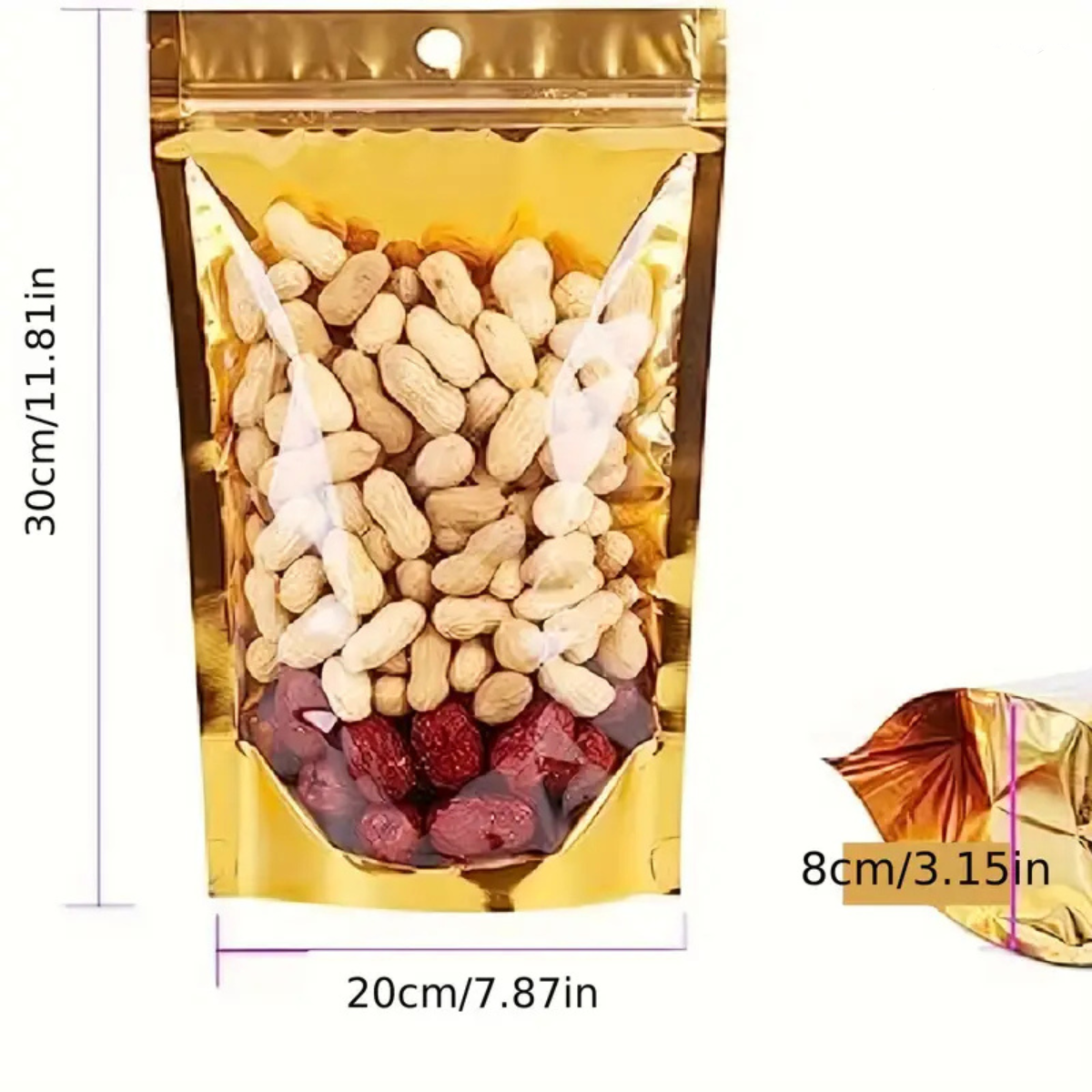 Bolsa Metalizada Dorada con Ventana - 20x30cm, 50 piezas
