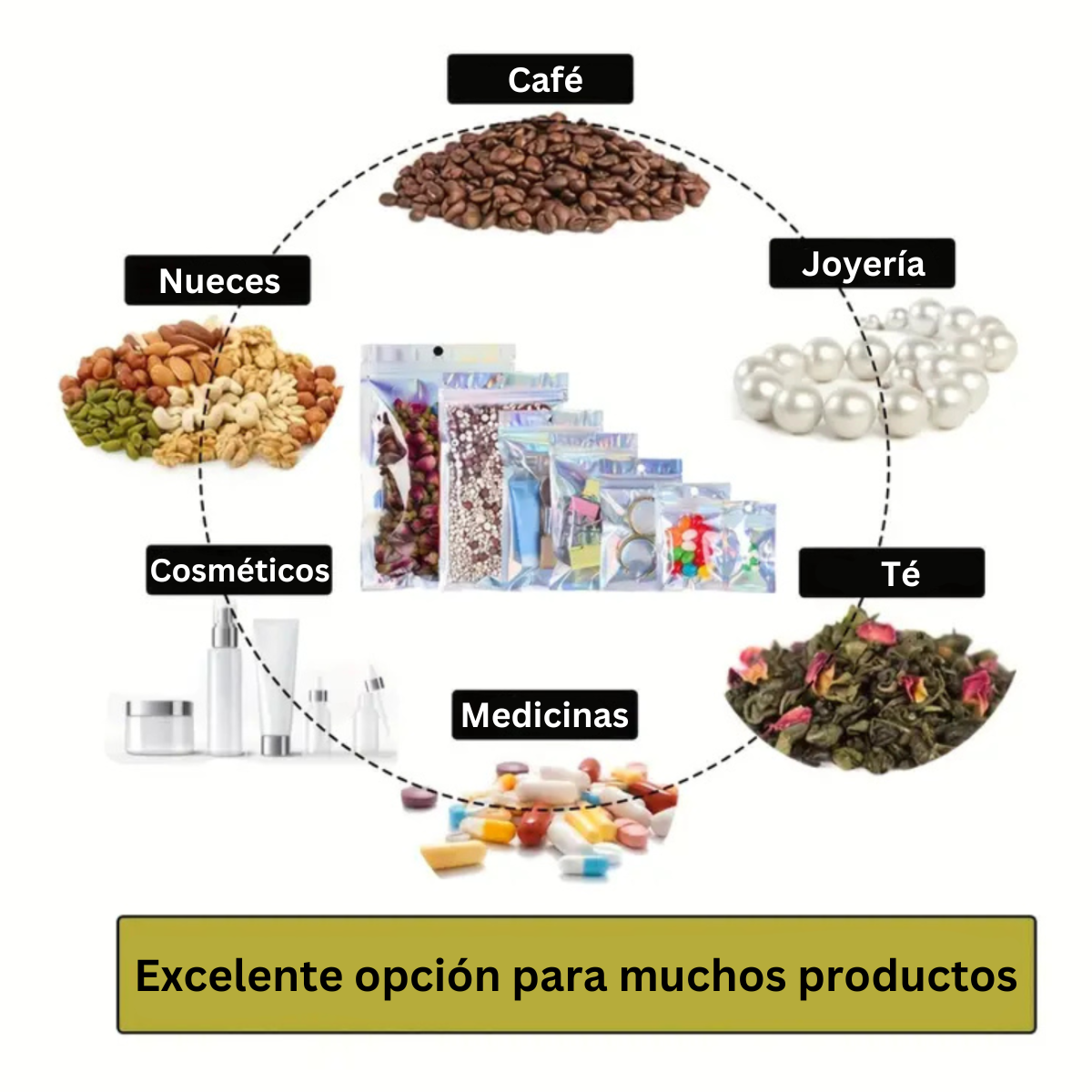 Bolsa Iridiscente Metalizada, Resellable - 18x26cm, 50 piezas