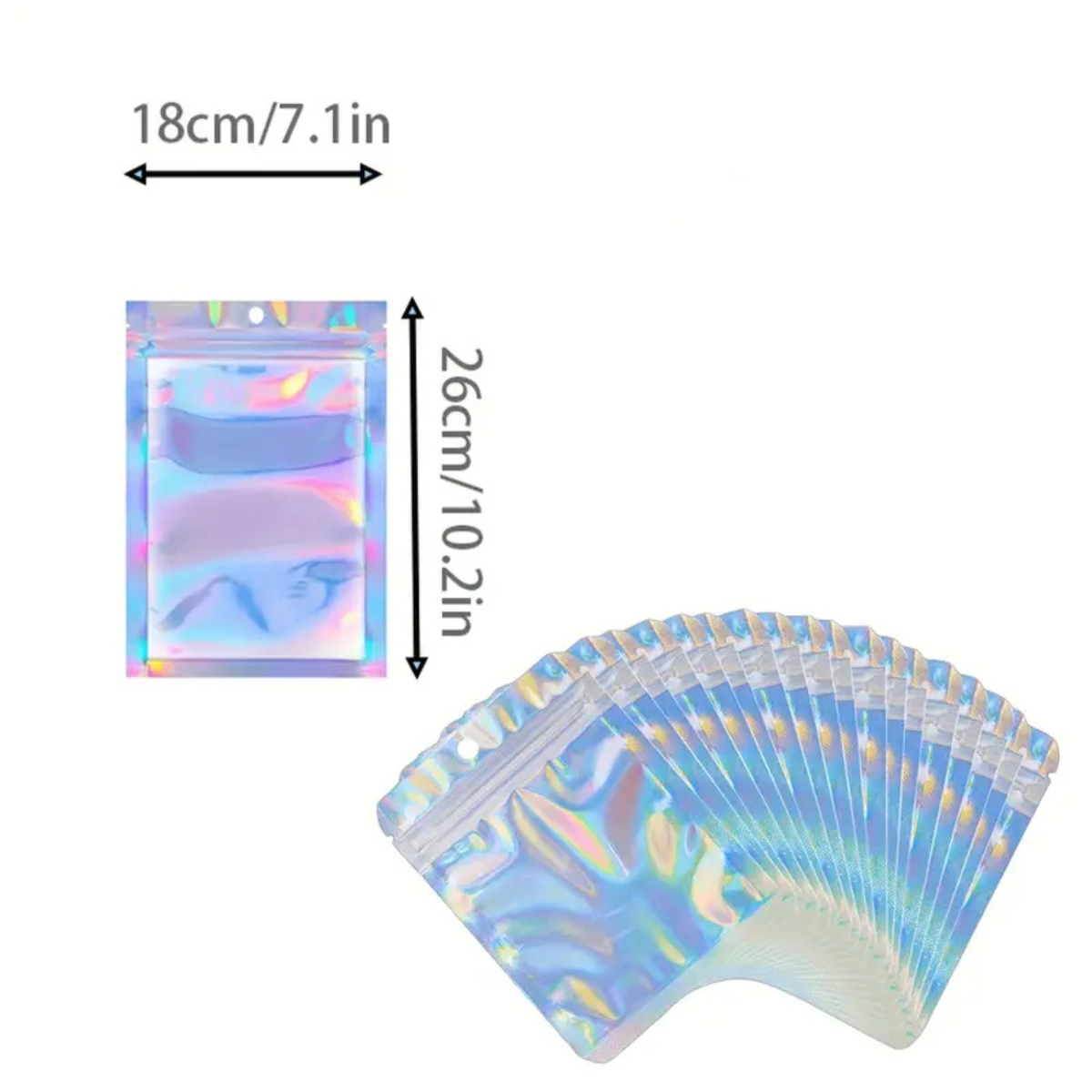 Bolsa Iridiscente Metalizada, Resellable 18x26cm, 50 piezas