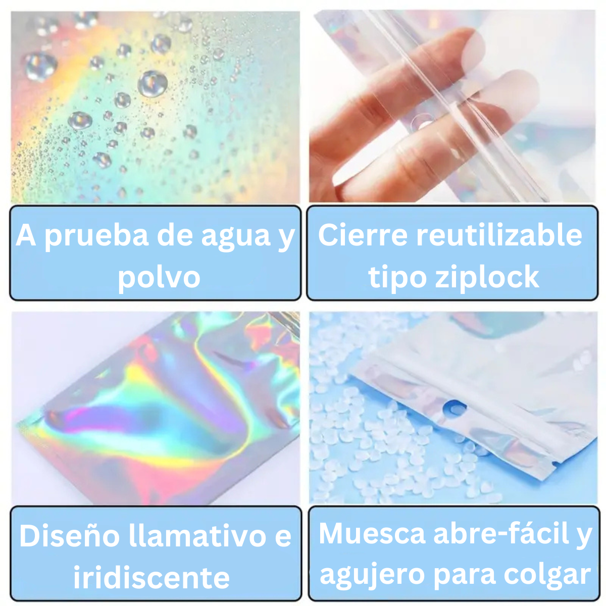 Bolsa Iridiscente Metalizada, Resellable - 18x26cm, 50 piezas
