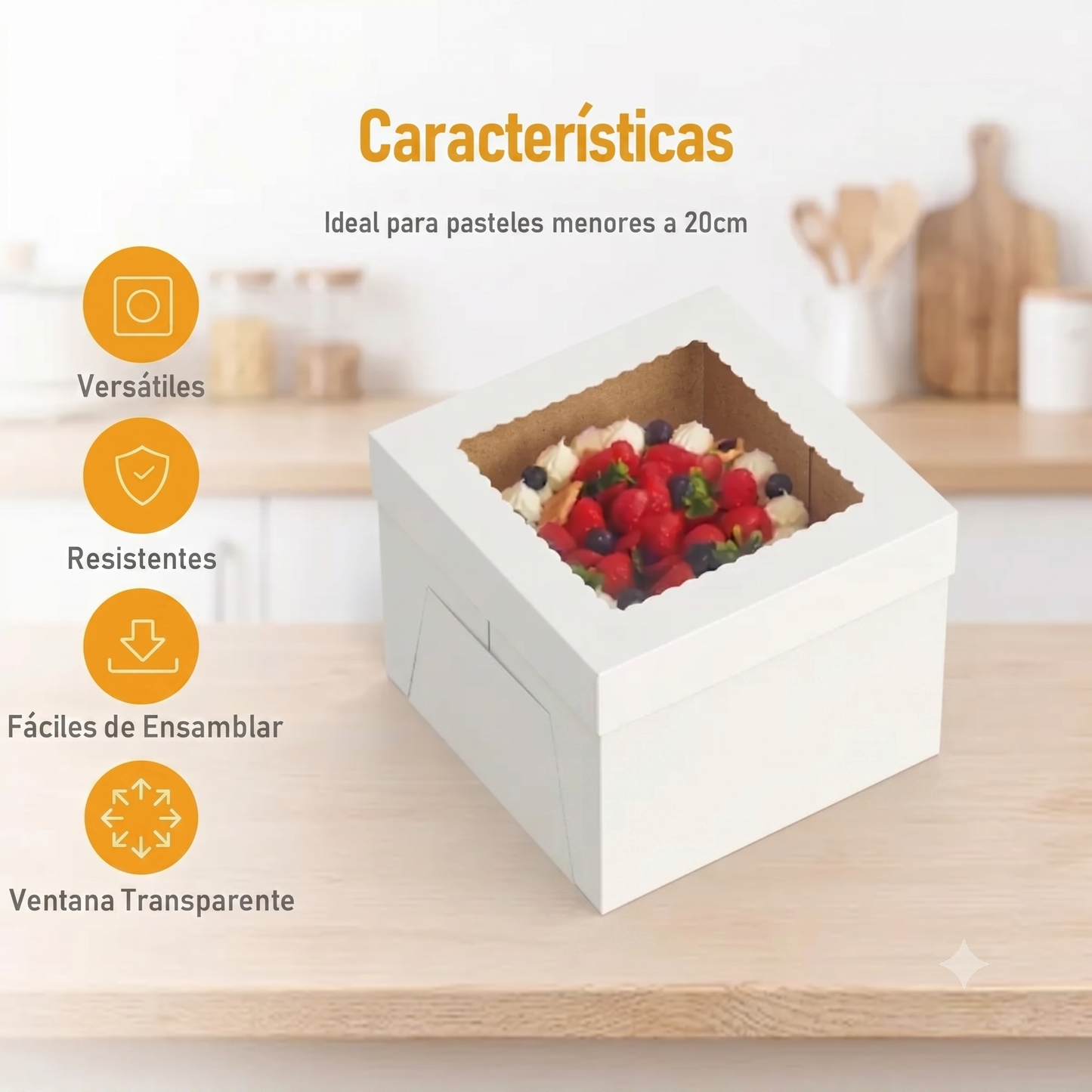 Caja Blanca Lisa para Pastel con Ventana - 20x20x20cm, 10 Piezas