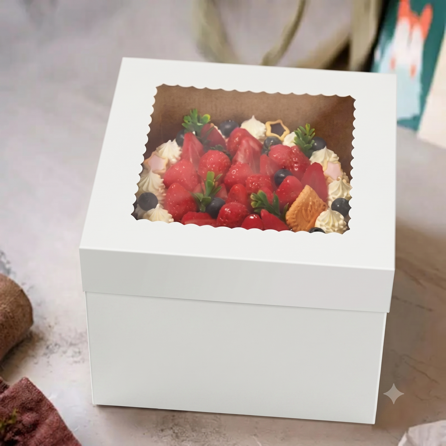 Caja Blanca Lisa para Pastel con Ventana - 20x20x20cm, 10 Piezas