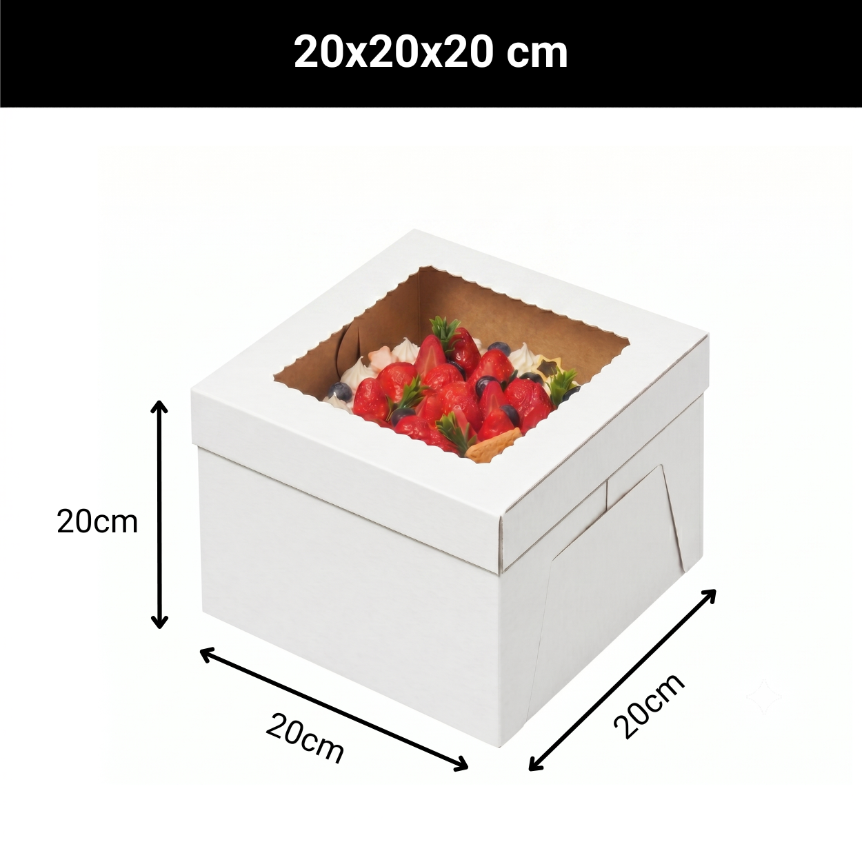 Caja Blanca Lisa para Pastel con Ventana - 20x20x20cm, 10 Piezas