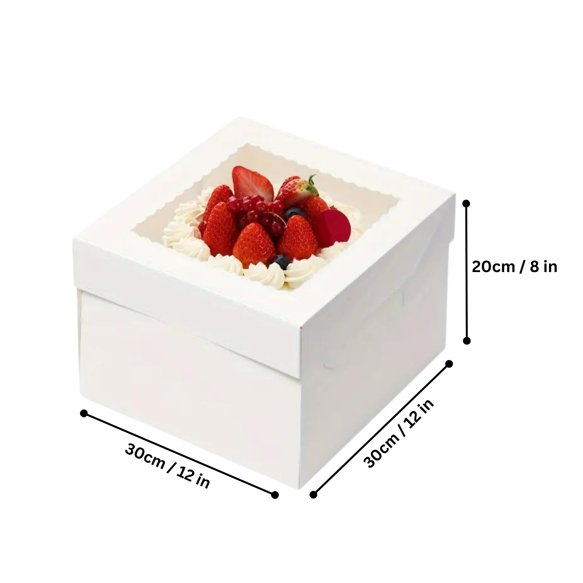 Caja Blanca Lisa para Pastel con Ventana - 30x30x20cm, 10 Piezas