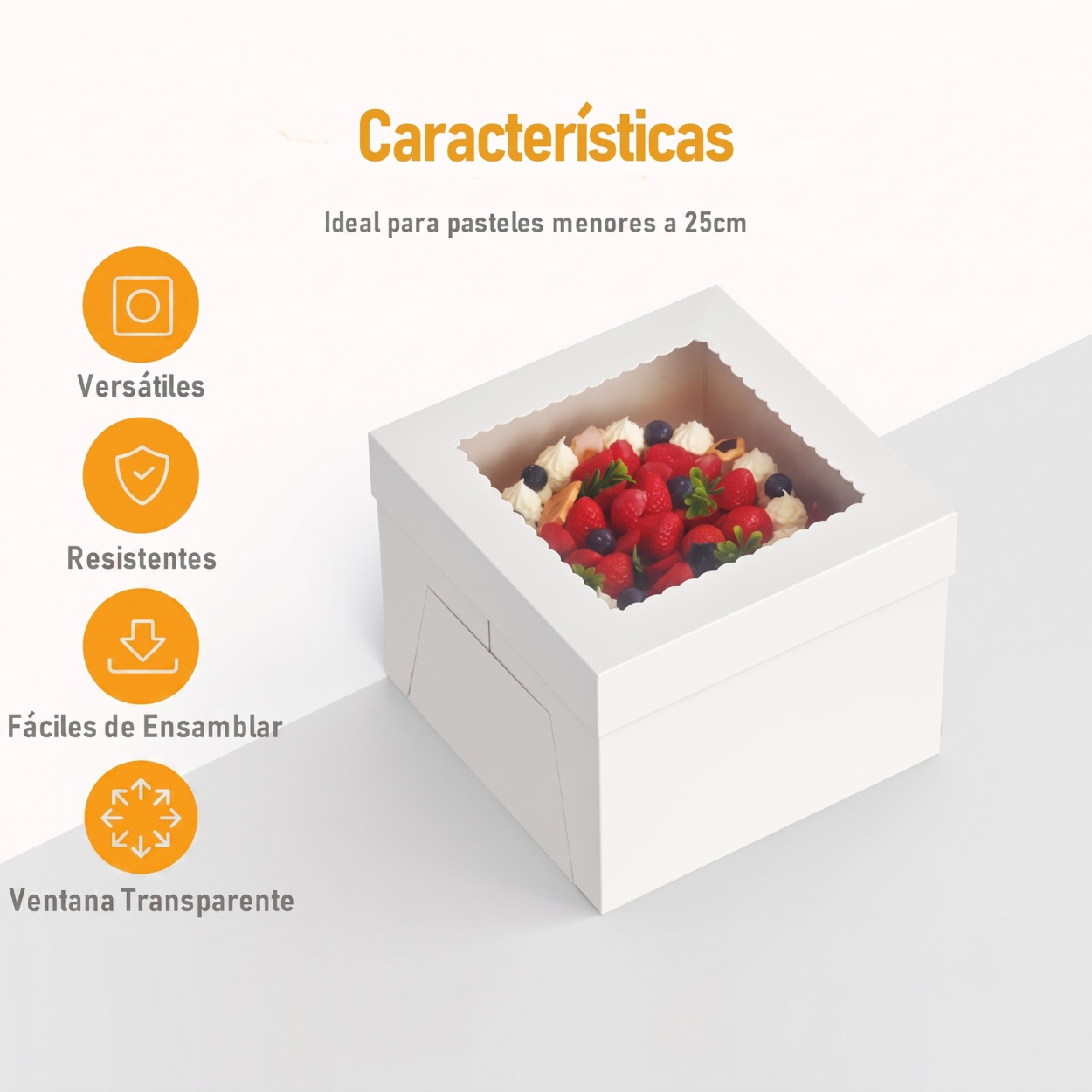Caja Blanca Lisa para Pastel con Ventana - 25x25x20cm, 10 Piezas