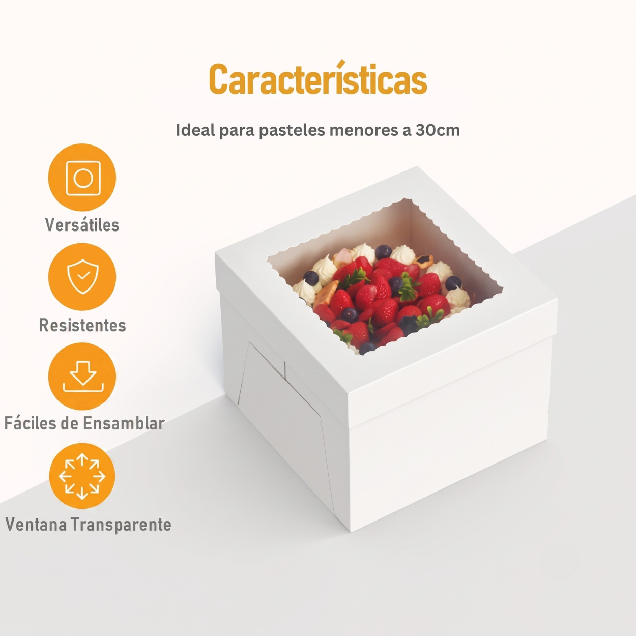 Caja Blanca Lisa para Pastel con Ventana - 30x30x20cm, 10 Piezas