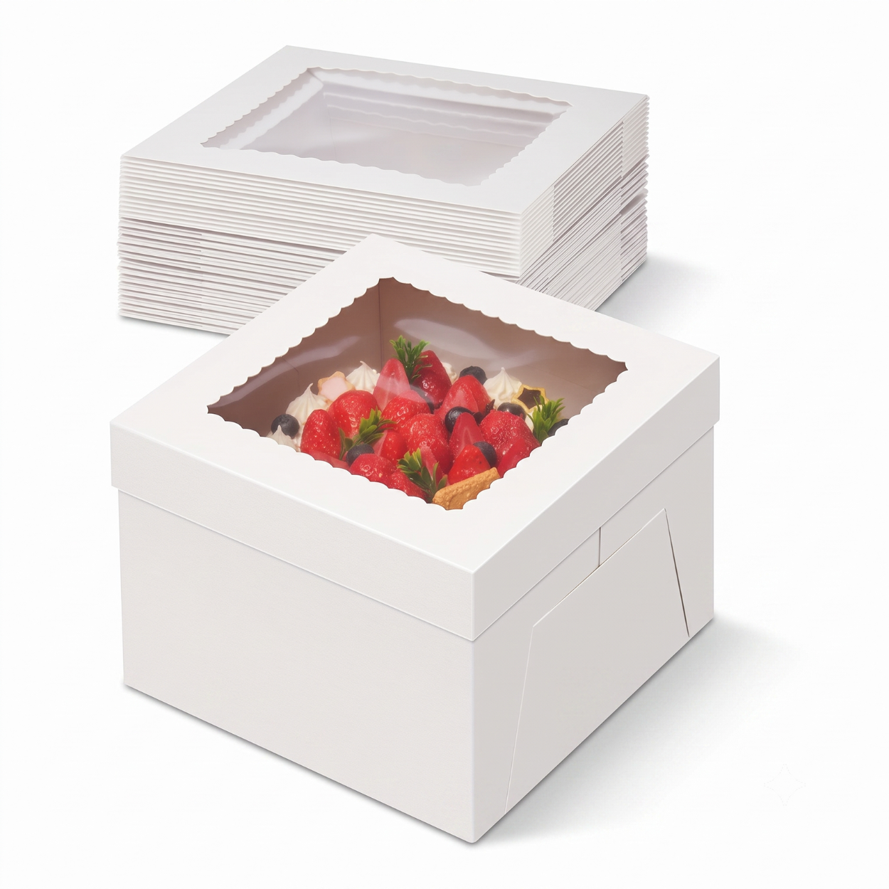 Caja Blanca Lisa para Pastel con Ventana - 20x20x20cm, 10 Piezas (Blanco)