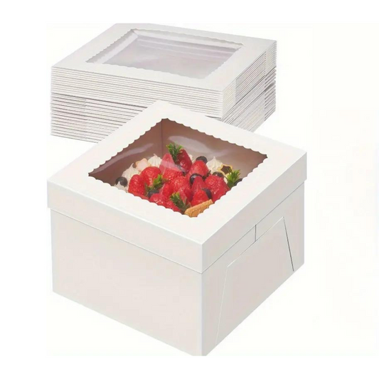 Caja Blanca Lisa para Pastel con Ventana - 20x20x20cm, 10 Piezas
