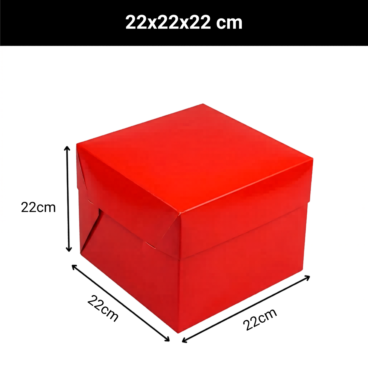Caja Roja Lisa para Pastel - 22x22x22cm, 10 Piezas