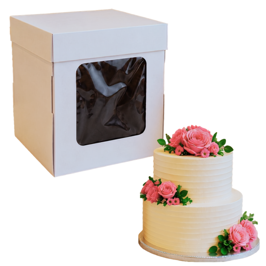 Caja Alta para Pastel con Ventana + Base - 30x30x30cm, 3 Sets