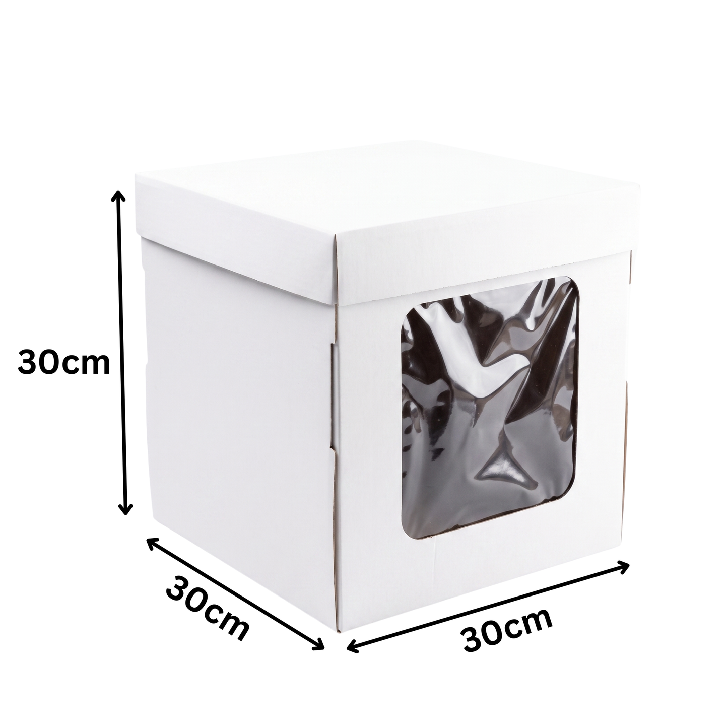 Caja Alta para Pastel con Ventana + Base - 30x30x30cm, 3 Sets