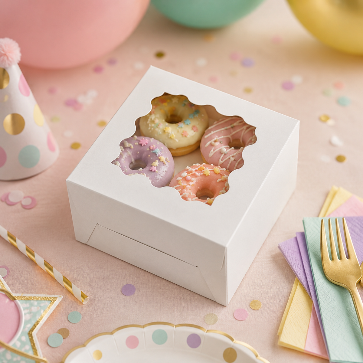 Caja Blanca Con Ventana 15x15x7cm para Postres / Regalos (10 Pzs)